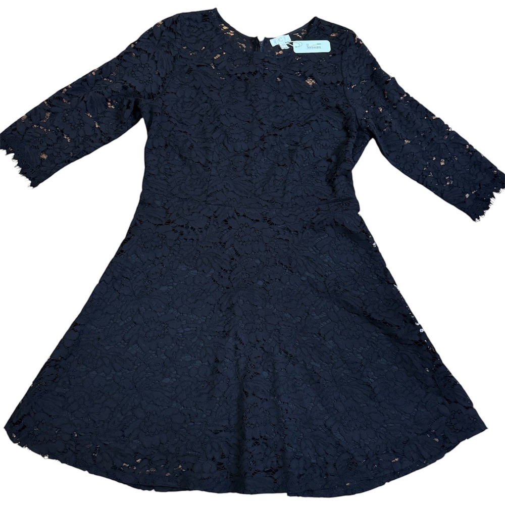 Charming Charlie Womens Black Floral Lace Fit and Flare Dress 3/4 Sleeve L NEW
